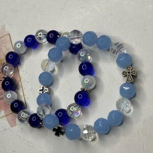 Blue & Clear Crystal Cross Bracelet Set